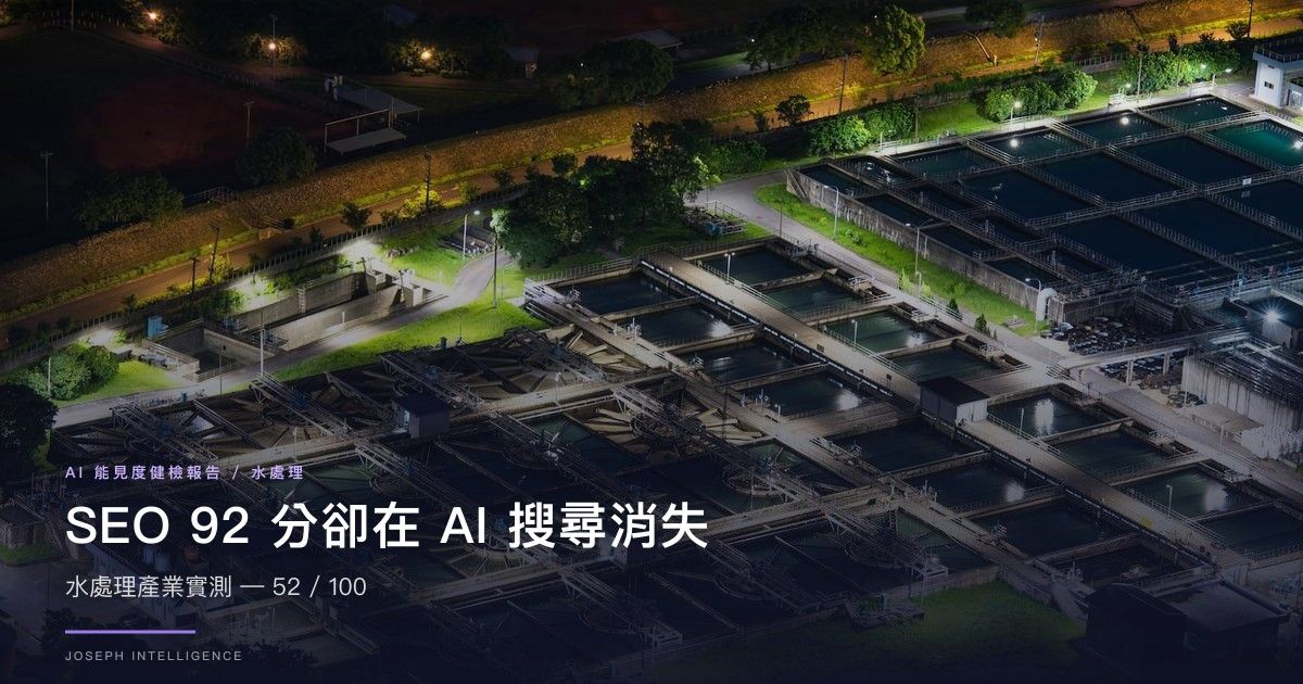 【AI 能見度案例】SEO 92 分卻在 AI 搜尋消失？水處理產業實測 — 52/100